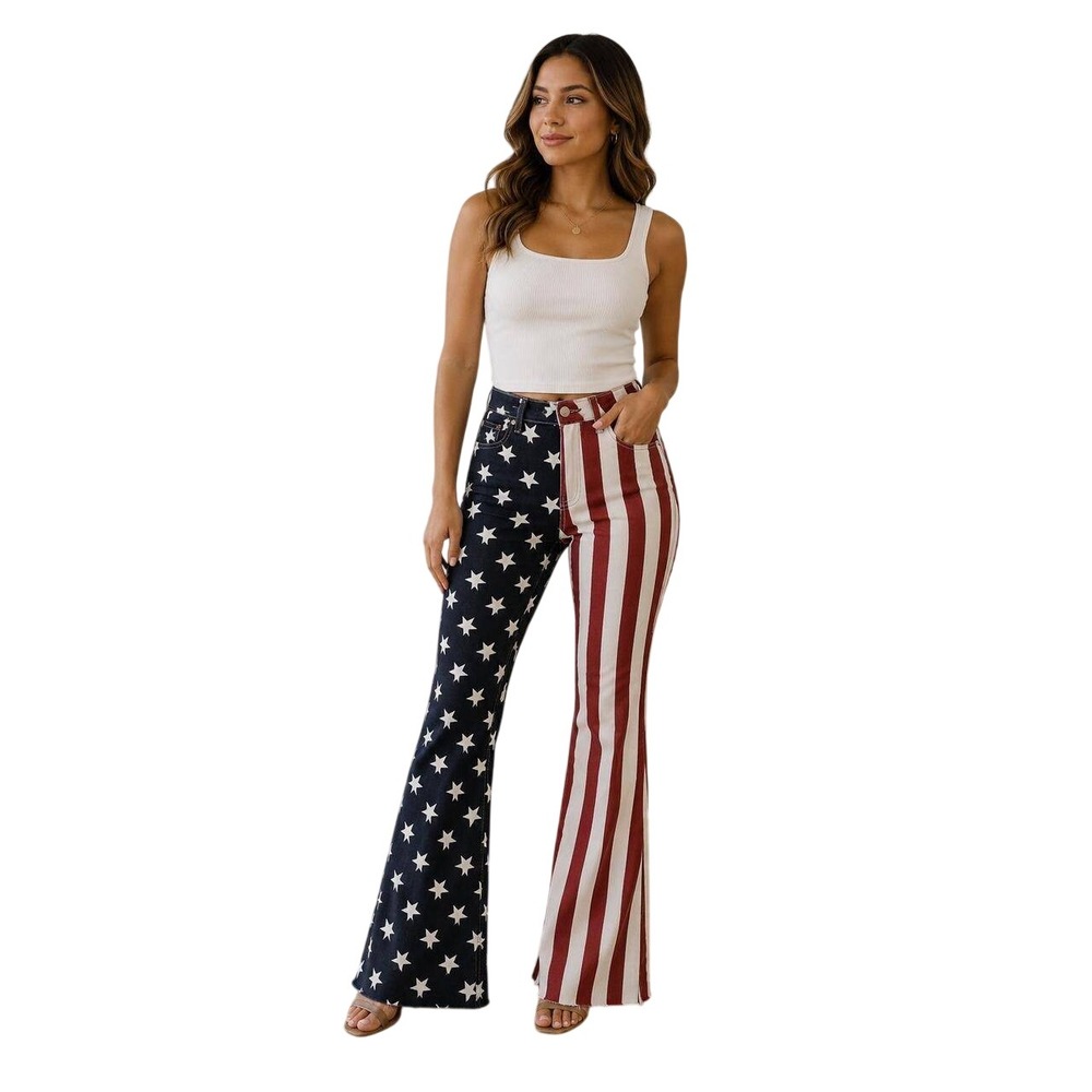 480. Judy Blue Women's Flared Jeans American Flag Print Size 11/30 Denim Pants